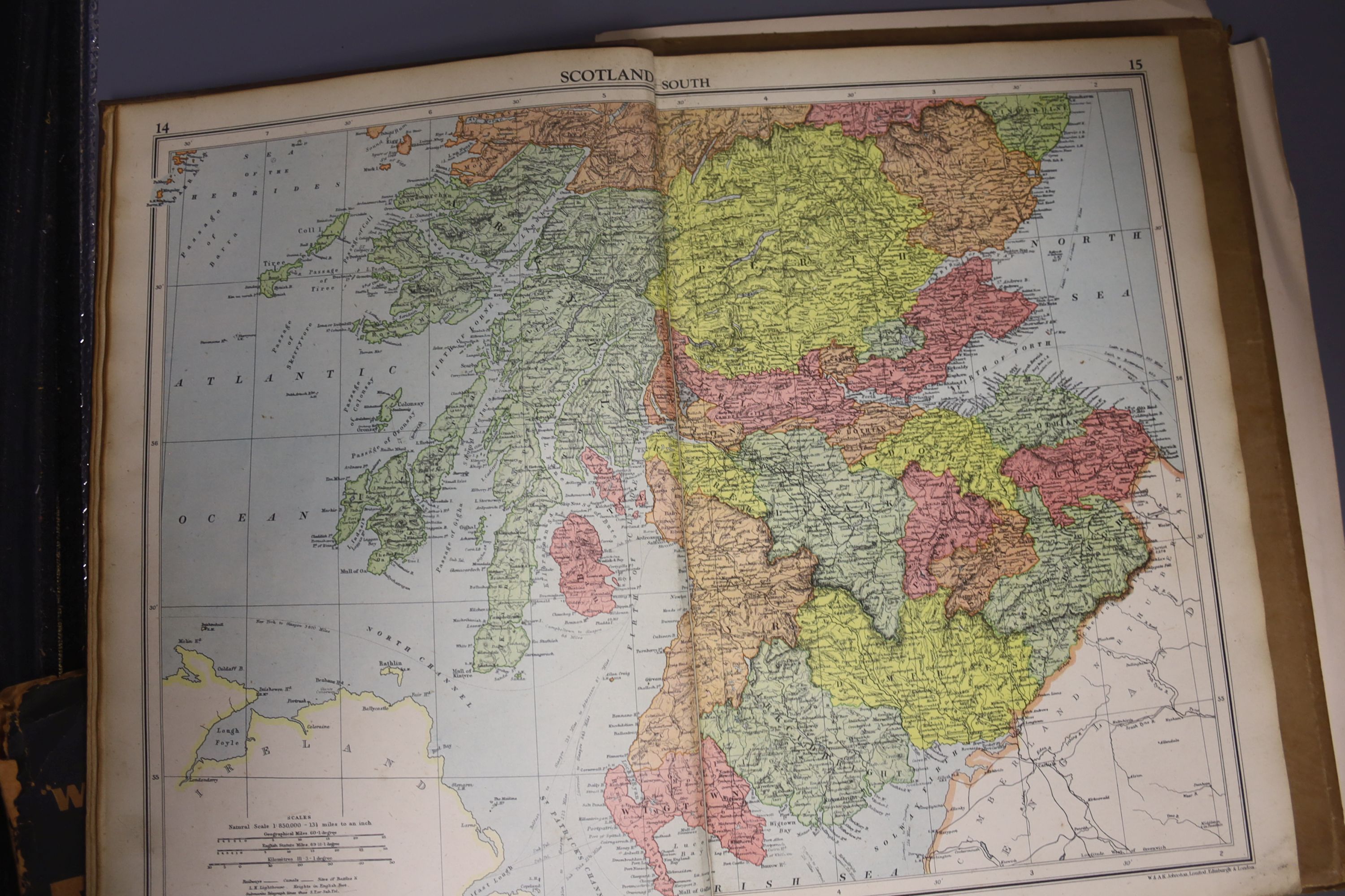 W and A.K. Johnston (Printers) - The Handy Royal Atlas, folio, cloth, coloured maps throughout, Edinburgh 1943; Wheatley, Dennis - The